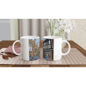 Coventry Cathedral, St Mary&#39;s Guildhall, City Landscape Art Urban Cityscape gift White 11oz Ceramic Printed Mug. Dishwasher & Microwave Safe