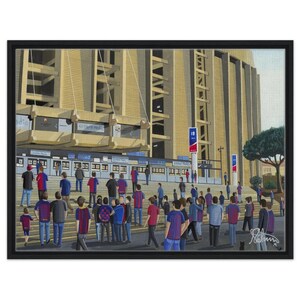 Barcelona, Retro Football Stadium. Framed Canvas Football Art Print. Wall Art Football Club FC, Gifts, Barca Supporters Memorabilia