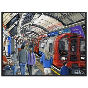 London, Tube Underground City Art, Cityscape Museum Quality Matte Paper Wooden Framed Poster