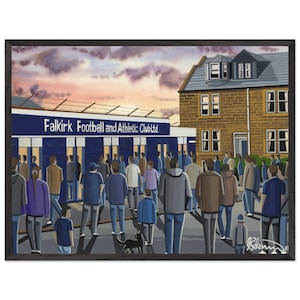 Falkirk, Retro Brockville Stadium. Superior Wooden Framed Poster. Wall Art Football Club FC, Gifts, Bairns Supporters Memorabilia