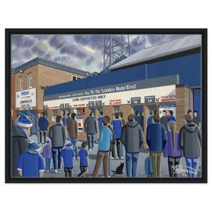 Peter Borough, London Rd Stadion. Gerahmter Leinwand Fußball Kunstdruck. Wall Art Football Club FC, Geschenke, United Utd Fan-Erinnerungsstücke