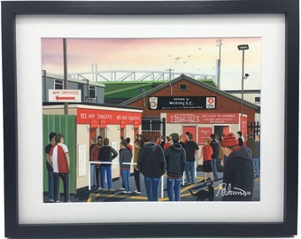 Woking, Kingfield Stadium. Framed, High Quality Football Memorabilia Giclee Art Print. Ideal Gift For Any Cardinals Supporter.