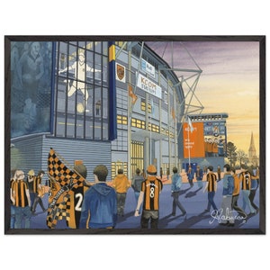 Estadio de fútbol de Hull. Póster superior enmarcado en madera. Arte mural del FC Football Club, regalos, recuerdos de la afición del City.