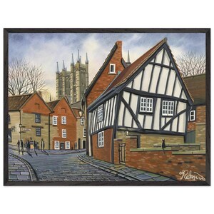 Lincoln Cathedral , Michaelgate. Superior City Art, Cityscape Framed Poster With Museum-Quality Matte Paper.