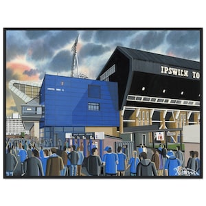 Ipswich, Portman Rd Stadium. Standard Wooden Framed Poster. Wall Art Football Club FC, Gifts, Town Supporters Memorabilia