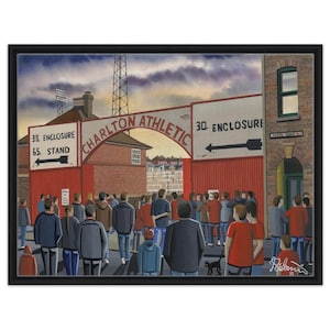 Charlton, Retro Valley Football Stadium. Framed Canvas Football Art Print. Wall Art Football Club FC, Gifts, Athletic Supporters Memorabilia