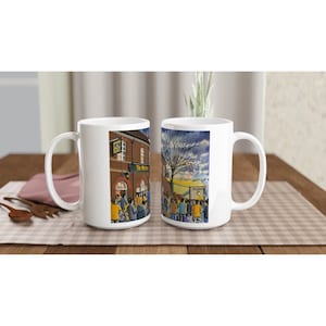 Wölfe, Wolverhampton, Molineux. Weißer 15oz Keramik Fußballbecher. Football Club FC Fußball Fußball Geschenke, Wanderers Anhänger Erinnerungsstücke