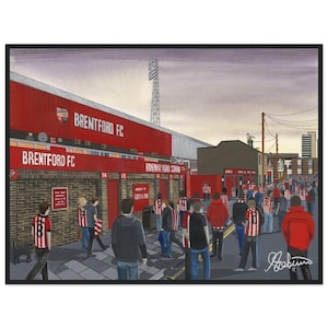 Brentford, Retro Griffin Park Stadium. Standard Wooden Framed Poster. Wall Art Football Club FC, Gifts, Bees Supporters Memorabilia