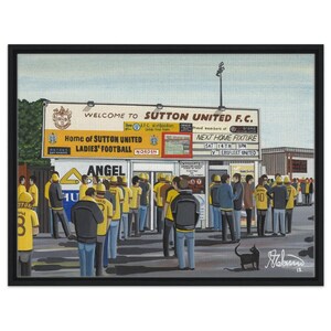 Sutton, Gander Green Lane Stadium. Framed Canvas Football Art Print. Wall Art Football Club FC, Gifts, United Utd Supporters Memorabilia