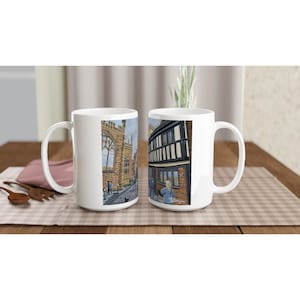 Coventry Cathedral, St Mary&#39;s Guildhall, City Landscape Art Urban Cityscape gift White 15oz Ceramic Printed Mug. Dishwasher & Microwave Safe