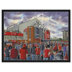 Manchester U, Old Trafford. Framed Canvas Football Art Print. Wall Art Football Club FC, Gifts, United Utd Supporters Memorabilia