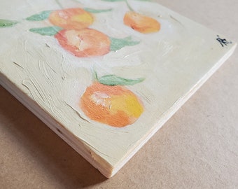 Citrus Painting / Oranges on Square Panel / 6x6