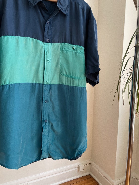 Vintage Mens Blue 100% Silk Button Down Shirt - XL - image 2