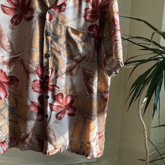 Vintage Mens Tropical Floral SS Button Down Shirt… - image 2