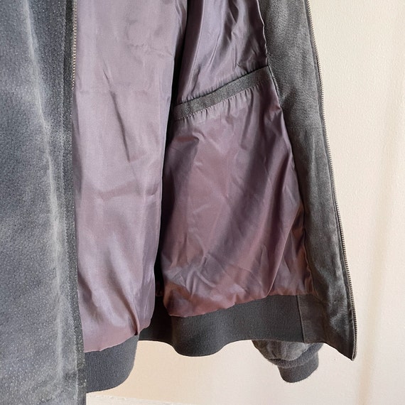 Vintage Mens Grey Leather Zip-Up Bomber Jacket - image 2
