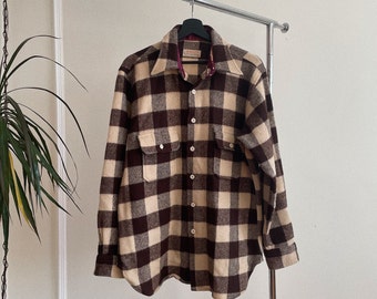 Vintage Brown 100% Wool Checkered Overshirt