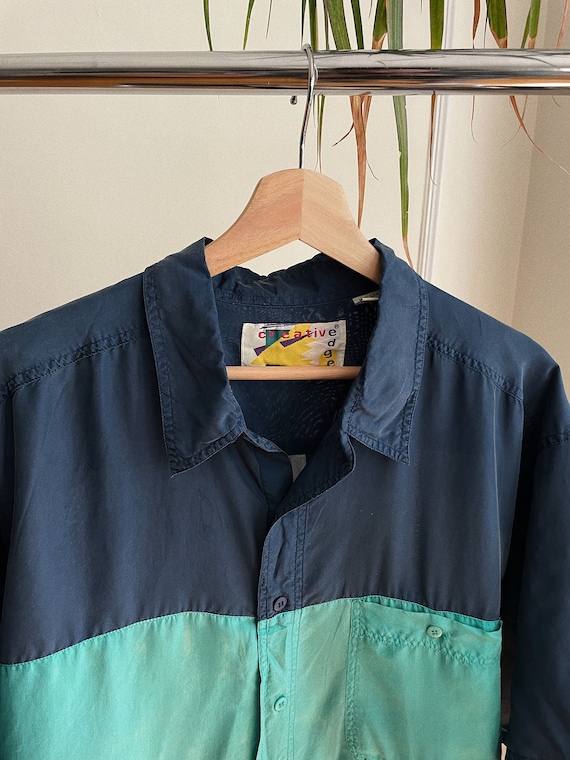 Vintage Mens Blue 100% Silk Button Down Shirt - XL - image 3