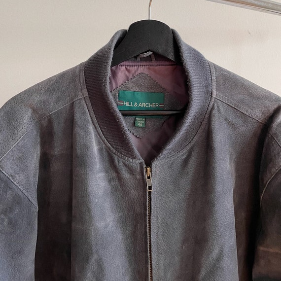 Vintage Mens Grey Leather Zip-Up Bomber Jacket - image 3