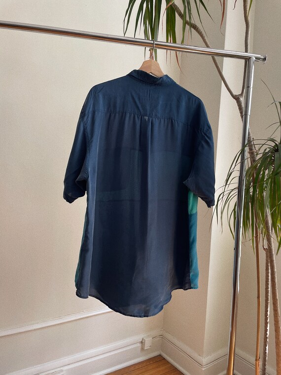 Vintage Mens Blue 100% Silk Button Down Shirt - XL - image 4