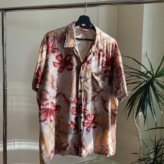 Vintage Mens Tropical Floral SS Button Down Shirt… - image 1