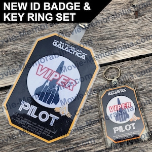 Combo Set Cosplay Battlestar Galactic Viper and Raptor Pilot ID Badge & Key Ring Free UK Postage