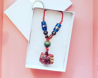 Red Jasper raw crystal red cord necklace with evil eye glass beads protection from misfortune and supernatural attacks helps with grounding