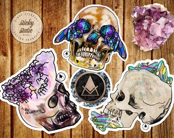 Crystals and Skulls! 9 Illustrated quartz and Amethyst Alien Fragments Jewelry handmade with Raw Minerals Stickers perfect for your favorite
