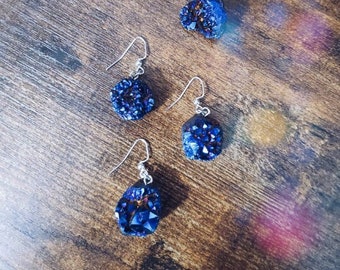 Blue Titanium color coated Fishhook Earrings Genuine Stone Druzy Quartz handmade jewelry