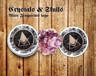 Alien Fragments Logo from The Crystals and Skulls Collection Illustrated quartz and Amethyst Jewelry handmade with Raw Minerals Stickers
