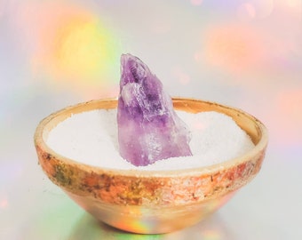 Amethyst crystal garden in Small Glass Bowl with Mixed Golden Flakes, PERFECT for CRYSTAL GARDENS, lovely gift for a special person