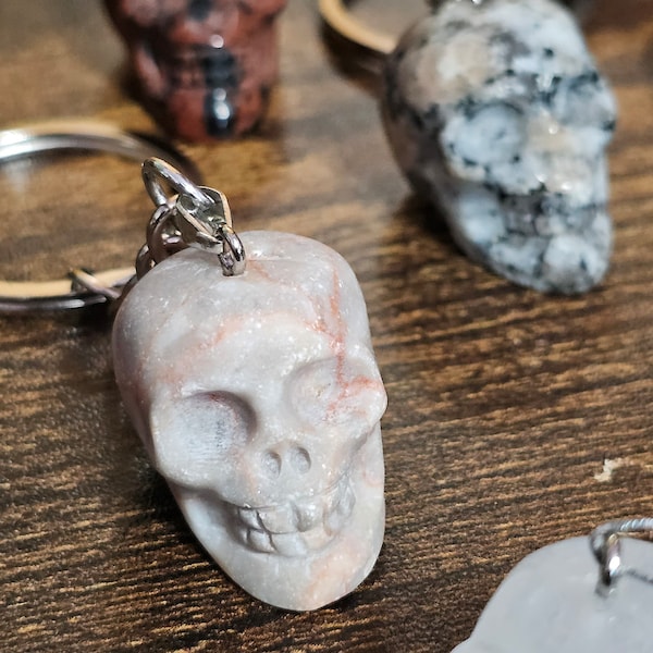 Crystal Skull keychain, mixed Gemstone carved skull, Alien Fragments exclusive