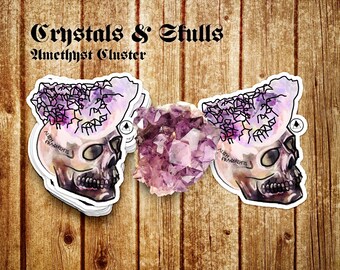 Amethyst Quartz Crystal Skull! Illustrated quartz and Amethyst Jewelry handmade with Raw Minerals Stickers perfect for your favorite