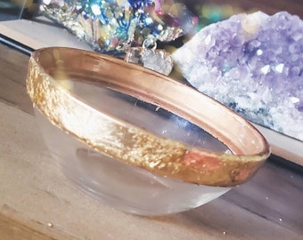 Back in Stock! Small Glass Bowl with Mixed Golden Flakes, PERFECT for CRYSTAL GARDENS and decorative enough for anywhere or to hold anything
