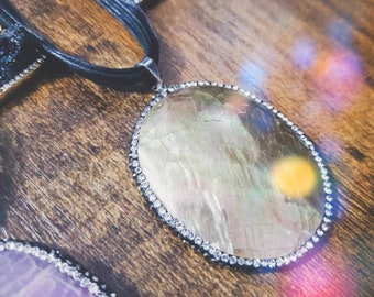 Abalone Pendant on a black ribbon and cord necklace