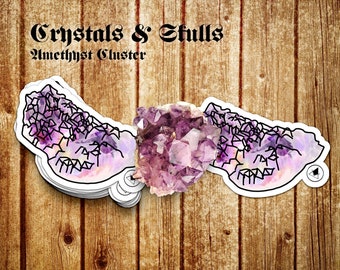 Amethyst Quartz Cluster! Illustrated quartz and Amethyst Jewelry handmade with Raw Minerals Stickers perfect for your favorite
