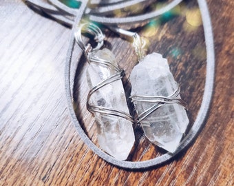 Clear Raw Quartz Suede Lariat/Choker Necklace