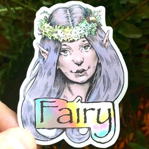 Whimsical Fairy Sticker – Holographic Fantasy Vinyl Sticker for Laptop, Journal, Water Bottle – Fairycore Aesthetic Art Decal