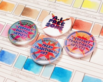 Anti A.I. Pin Buttons - Respect Human Artists Buttons - Support Traditional & Digital Artists - Anti-AI Movement - Art Activism Pins,