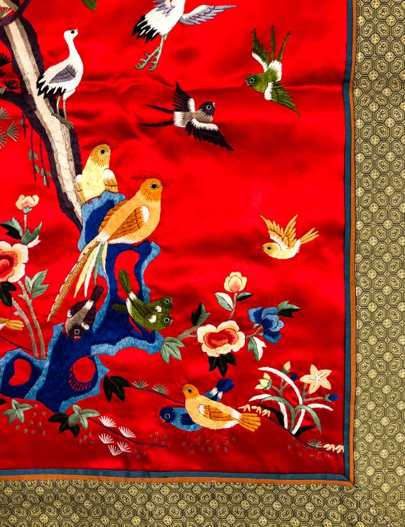 145x98cm Vintage Chinese Hand Stitched Embroidery on Silk