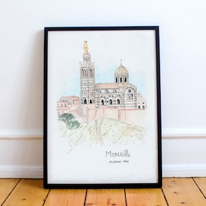 Marseille, La Bonne Mère, Basilique Notre-Dame de la Garde - Reproduction aquarelle