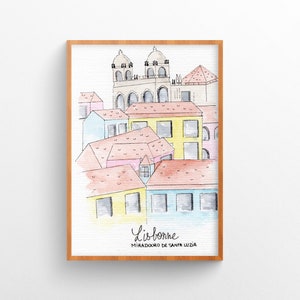 Lisbonne, Mirador de Santa Luzia Aquarelle originale