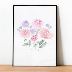 Pfingstrosen und Wildblumen Aquarellwiedergabe Bild 1