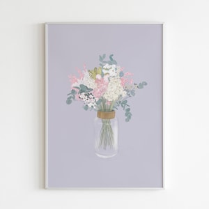 Ramo de flores y eucalipto - Ilustración con efecto acuarela