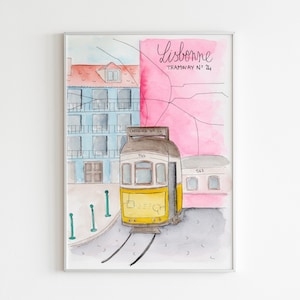 Tramway de Lisbonne - Reproduction aquarelle