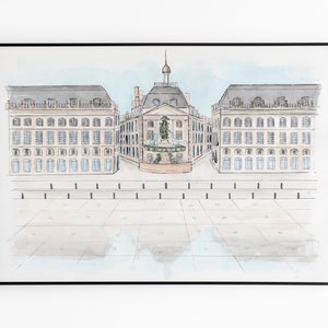 Bordeaux Place de la Bourse und Miroir d'eau Aquarellreproduktion Bild 1