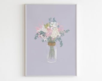 Bouquet de fleurs et eucalyptus - Illustration effet aquarelle