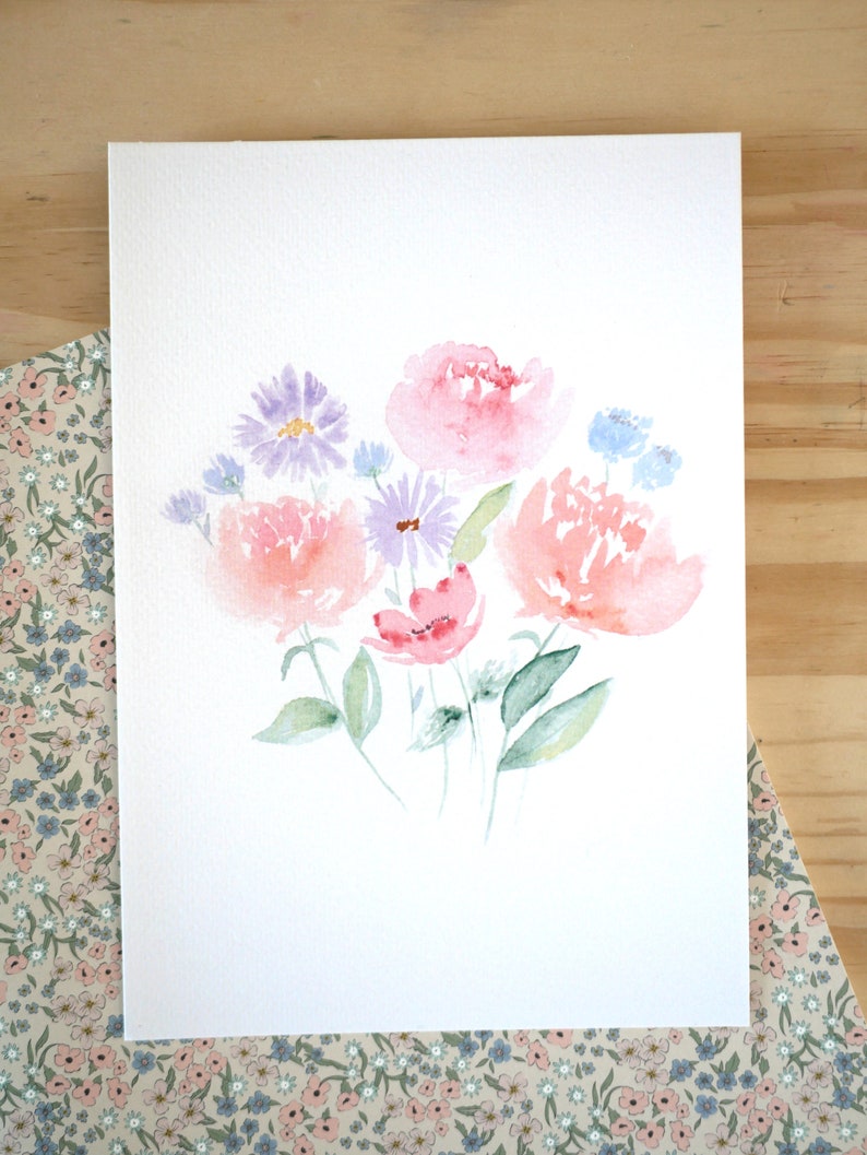 Peonies and wildflowers Watercolour reproduction image 4
