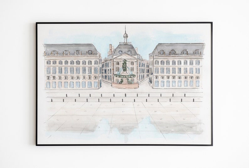 Bordeaux Place de la Bourse et Miroir deau Reproduction aquarelle image 1