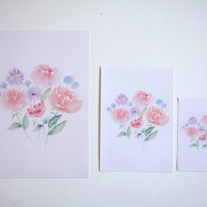 Peonies and wildflowers Watercolour reproduction image 2