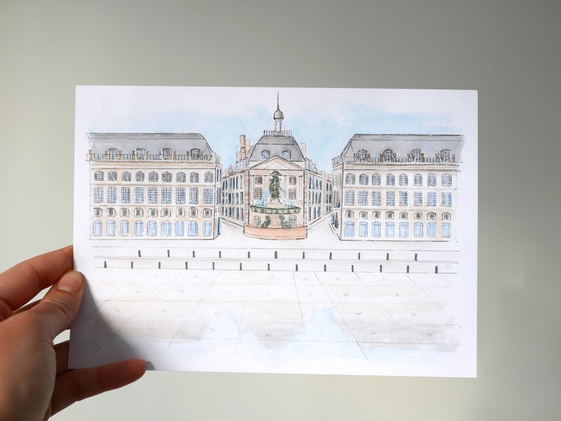 Bordeaux Place de la Bourse und Miroir d'eau Aquarellreproduktion Bild 3